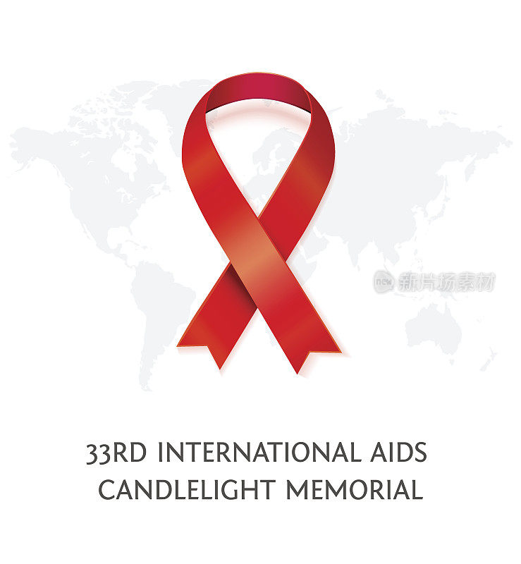 意识红色矢量丝带，象征着艾滋病纪念日用