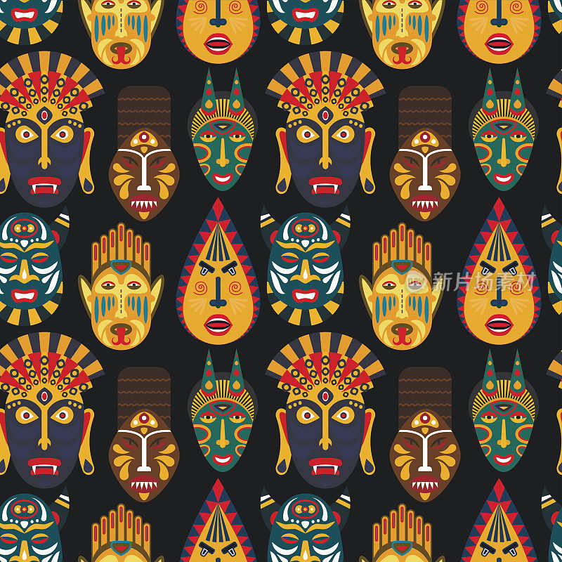 平滑的民族面具图案。EPS10载体背景的非洲部落面具。