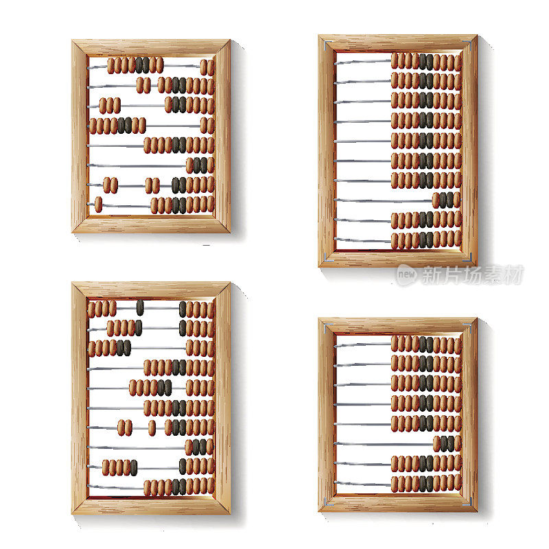 Abacus集向量。写实的经典木制老算盘。算术工具设备
