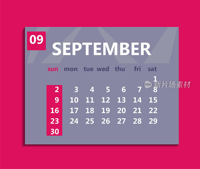 2018年9月日历。一周从周日开始。商业矢量插图模板为一个月2018年。