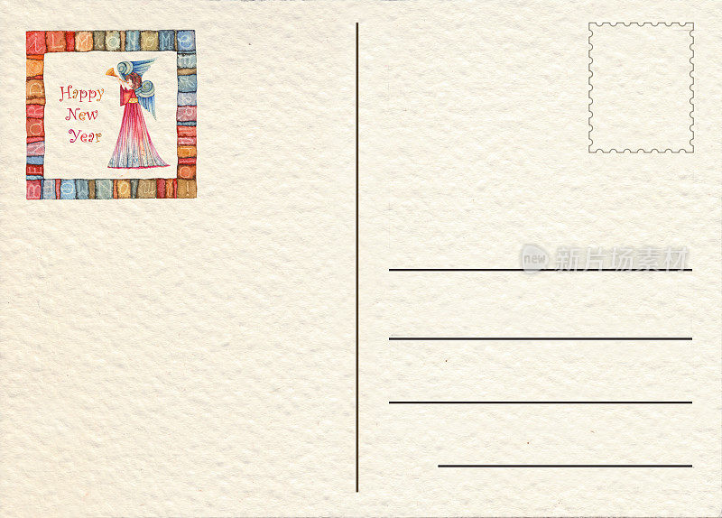 天使吹小号，水彩画