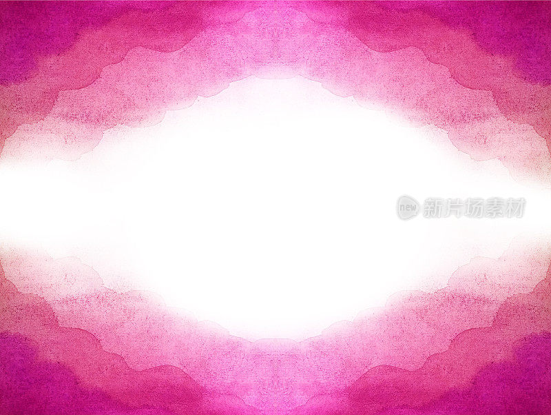 水彩抽象背景水平从一个梦幻的空气粉红色的云的框架。白色辉光内部在中间的复制空间。