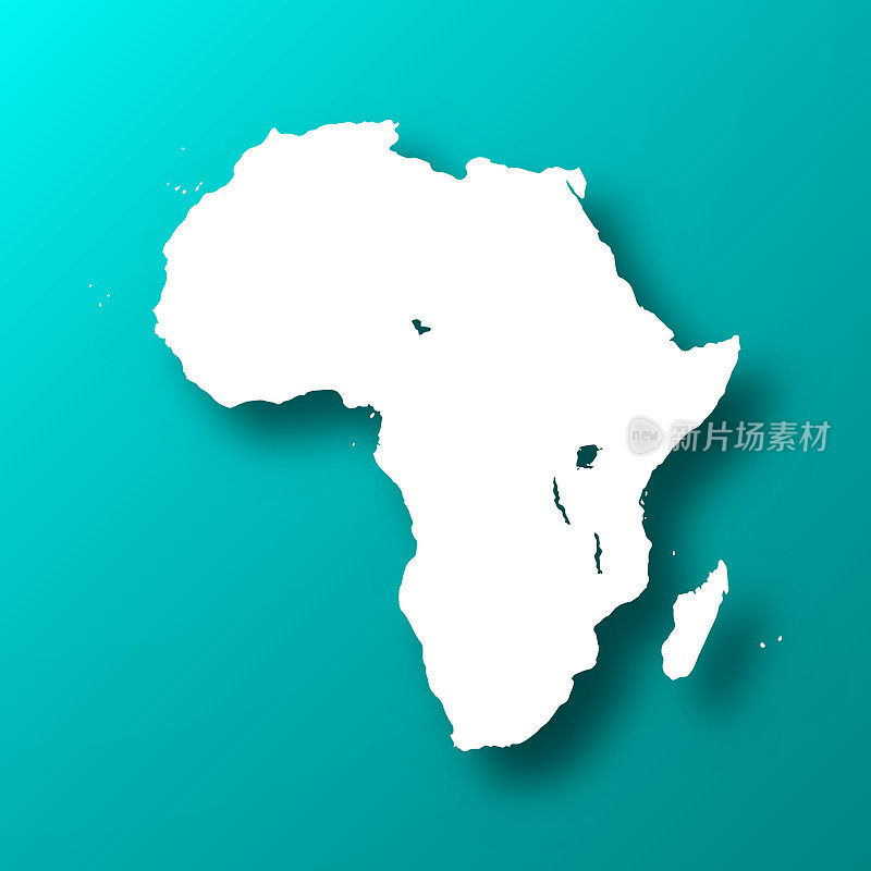 非洲地图上的蓝绿色背景与阴影