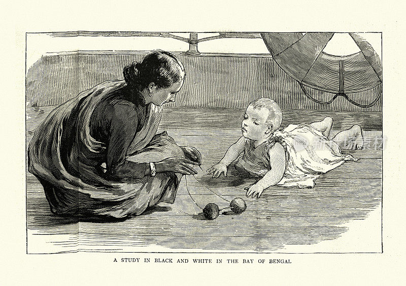 照看英国婴儿的印度妇女，维多利亚时代，19世纪