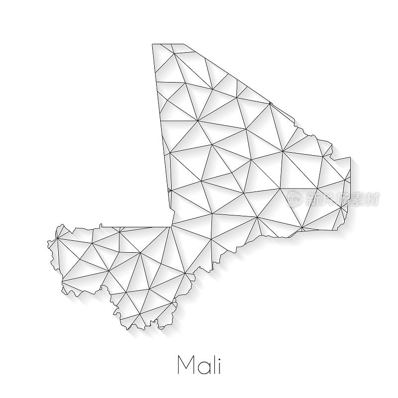 马里地图连接-网络网格在白色背景