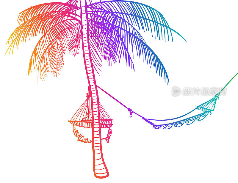 吊床和棕榈树彩虹