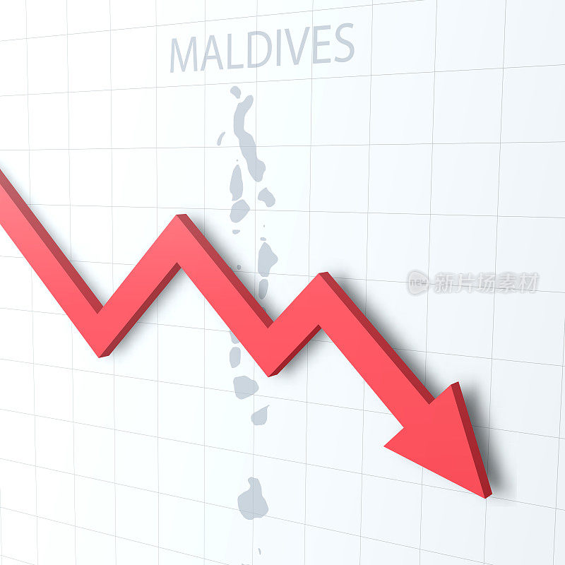下落的红色箭头与马尔代夫地图的背景
