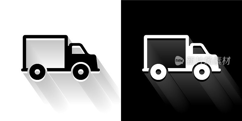运送卡车黑色和白色图标与长影子