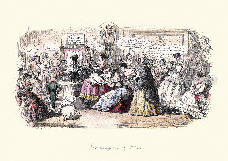 关于女人的对话，维多利亚时代关于女人的讽刺漫画，19世纪