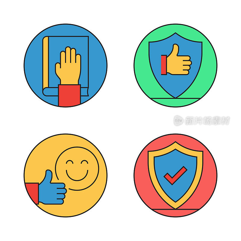 核心价值相关的平面线图标，轮廓向量符号插图。