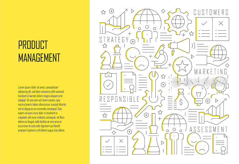 产品管理相关线设计风格网页横幅矢量插图