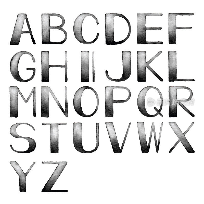 水彩字母与灰色颜色梯度