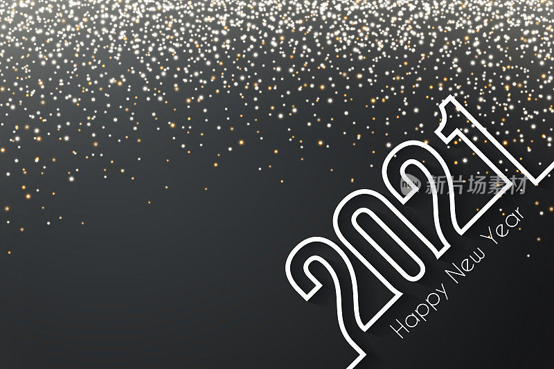 2021年新年快乐，金色闪光-黑色背景