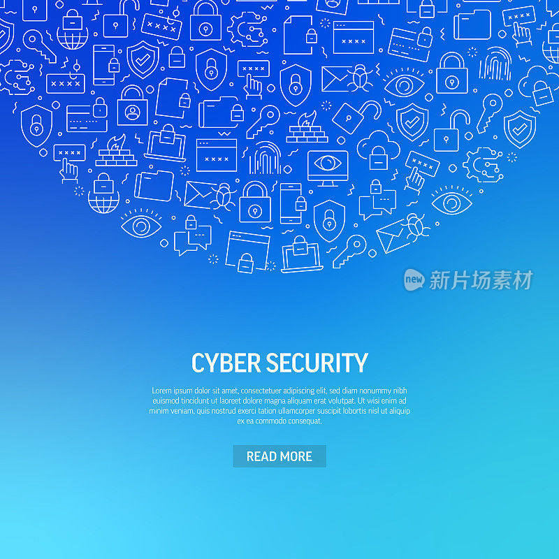与网络安全相关的横幅设计。现代线条风格图标矢量插图
