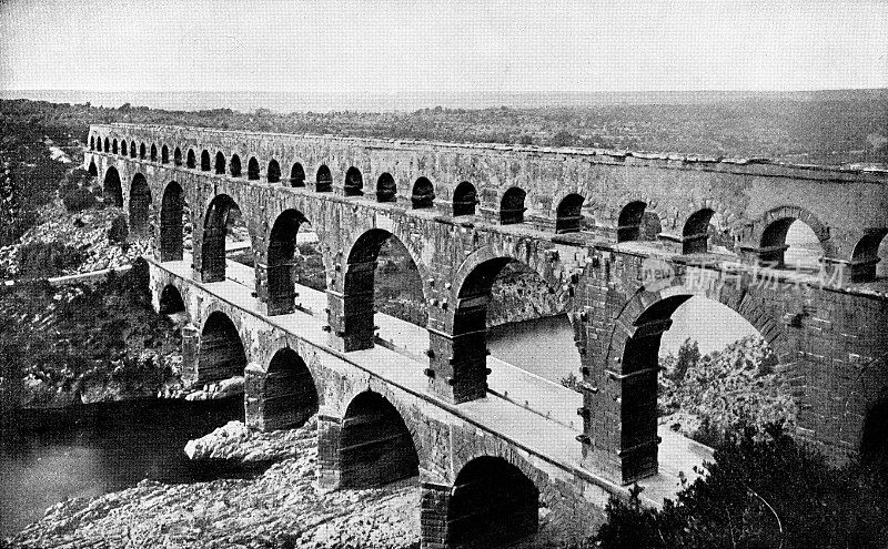 加德桥罗马高架渠，法国尼姆，19世纪