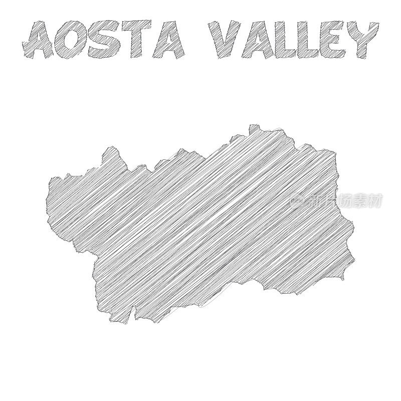 Aosta山谷地图手绘在白色的背景