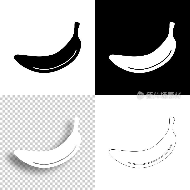 香蕉。图标设计。空白，白色和黑色背景-线图标