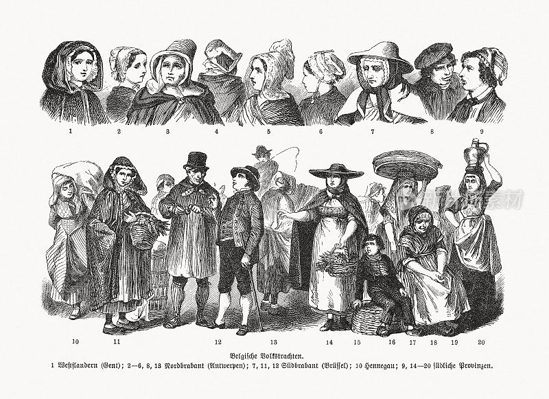 比利时民间服饰，木刻，1893年出版