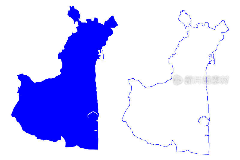卡塔尼亚大都市区(意大利，意大利共和国，西西里岛地区)地图矢量插图，卡塔尼亚草稿地图