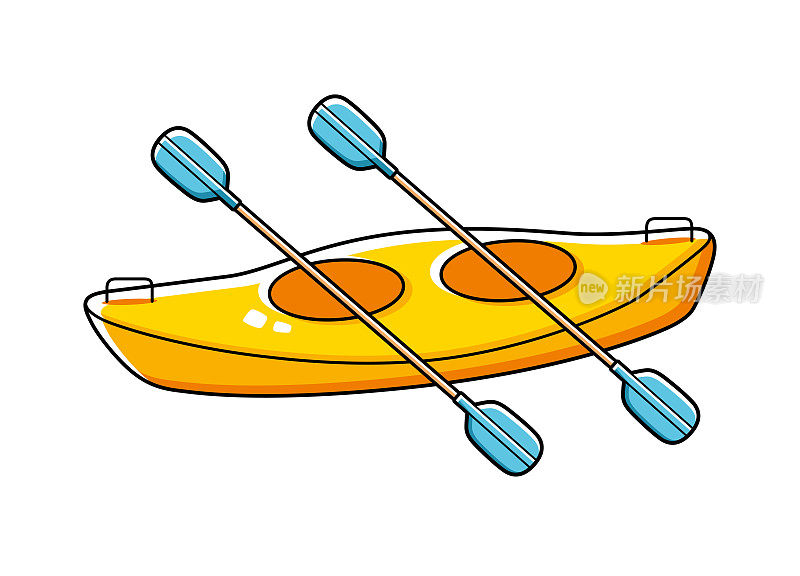 双人皮艇和两只桨