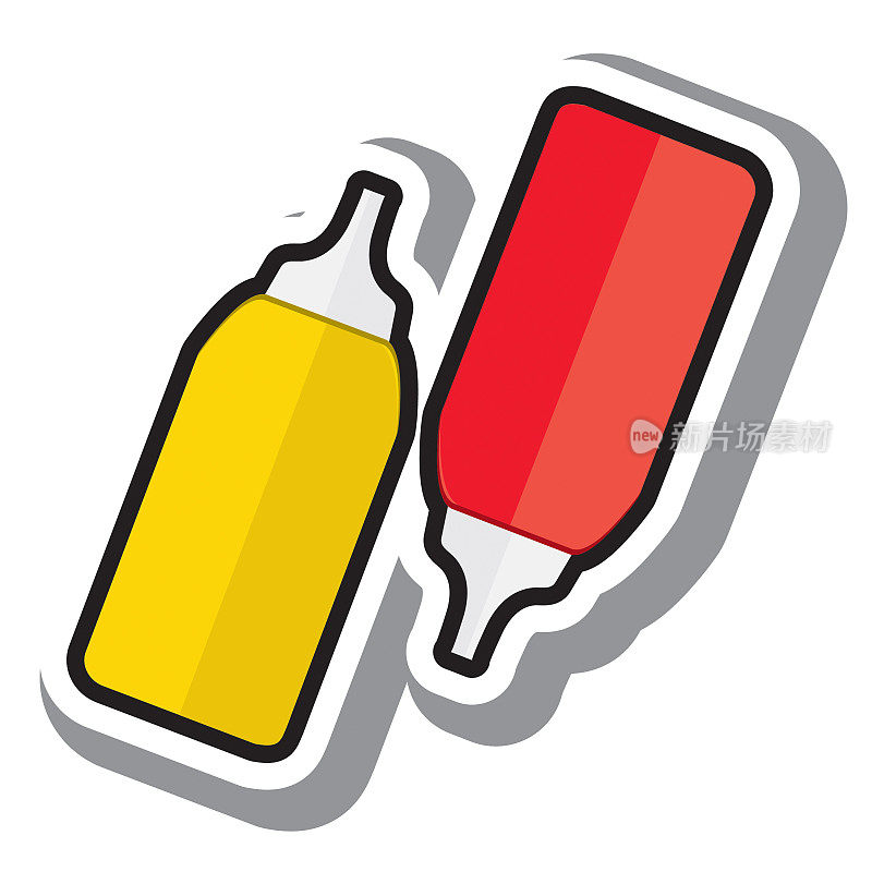 夏季烧烤派对番茄酱和芥末瓶子全彩色图标设计