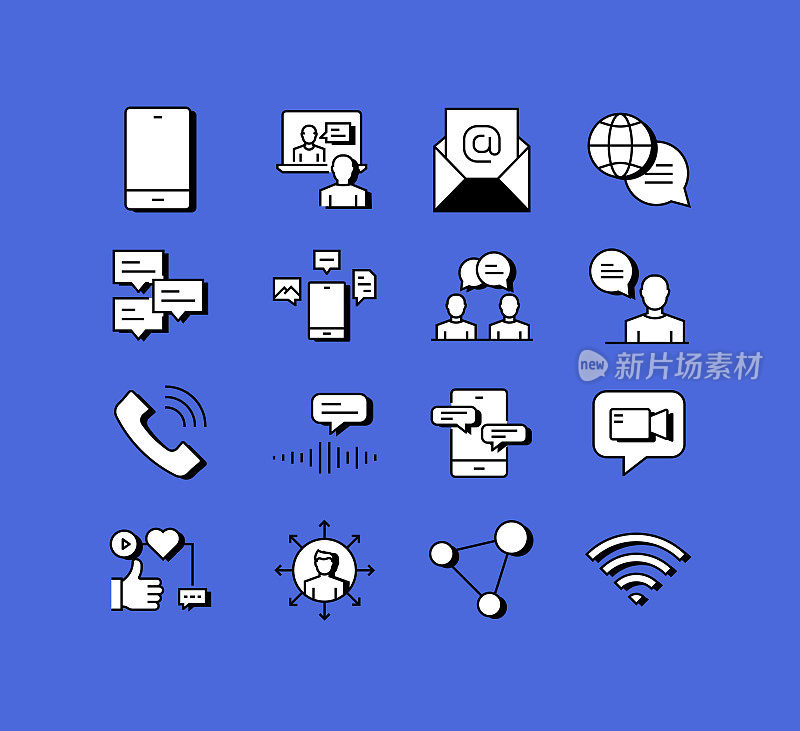 通信相关图标矢量集合。现代风格符号向量插图