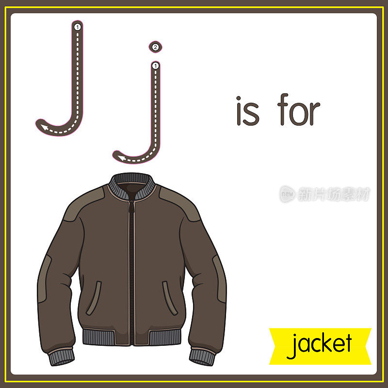 矢量插图学习字母为儿童与卡通形象。字母J代表夹克。