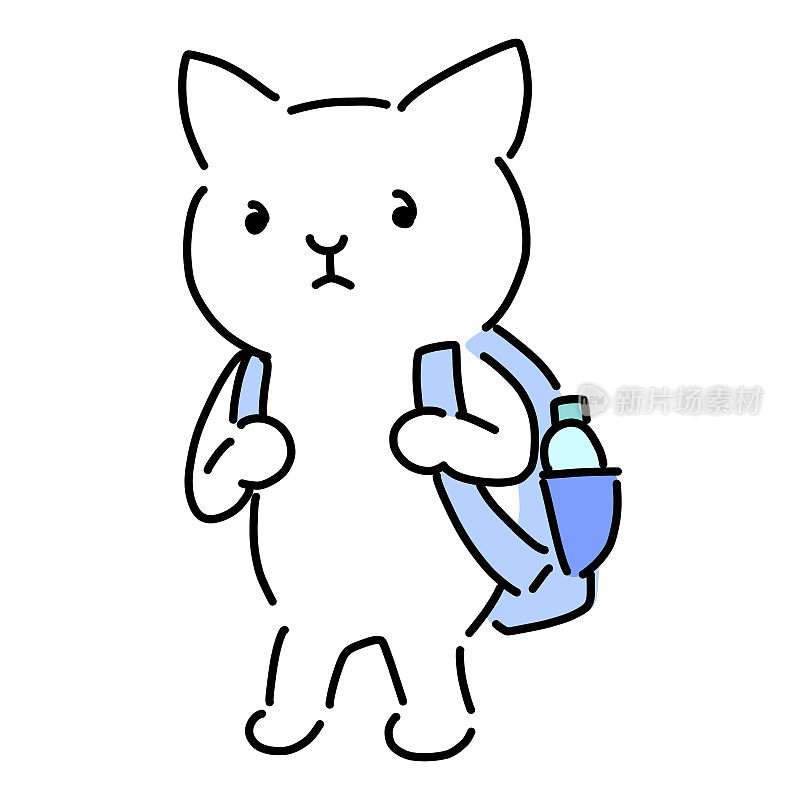 矢量插图，一个完整的身体猫背着背包。