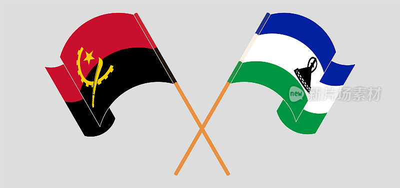 交叉挥舞着安哥拉和莱索托王国的旗帜