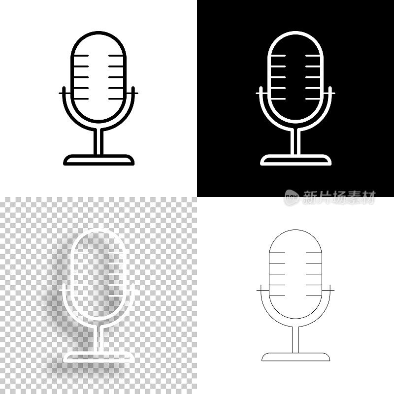 麦克风。图标设计。空白，白色和黑色背景-线图标