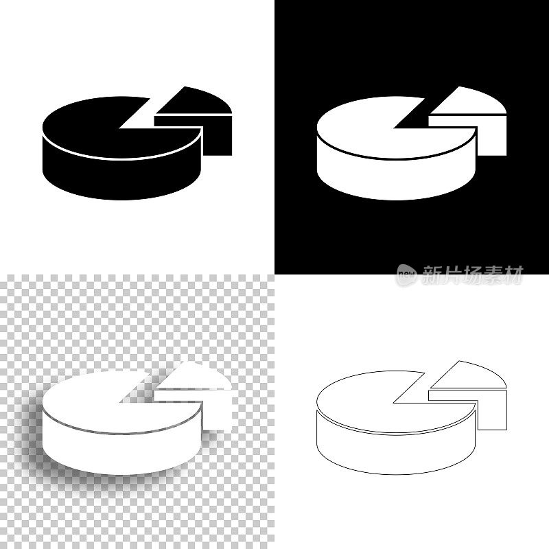 饼图。图标设计。空白，白色和黑色背景-线图标