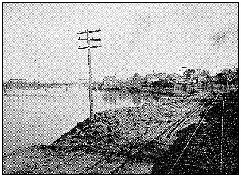 1898年，来自堪萨斯州劳伦斯的古董照片:堪萨斯河上的桥