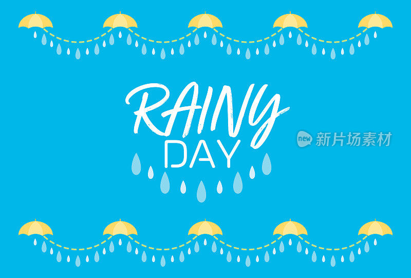 雨天，雨滴和雨伞。花环和标志。