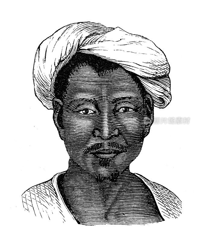 古董插图,民族志和土著文化:东南亚山人