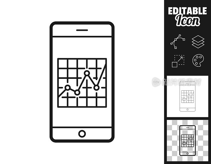 智能手机与图。图标设计。轻松地编辑