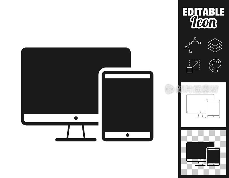 台式电脑和平板电脑。图标设计。轻松地编辑