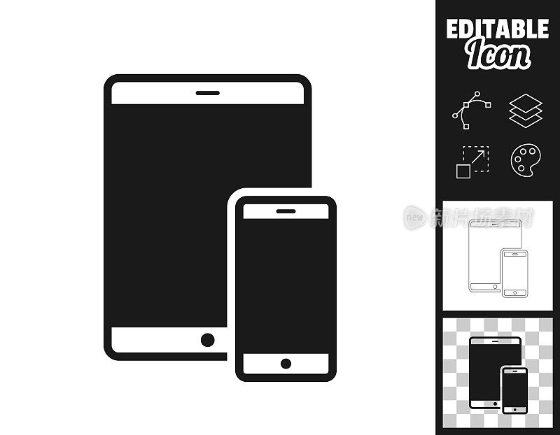 平板电脑和智能手机。图标设计。轻松地编辑
