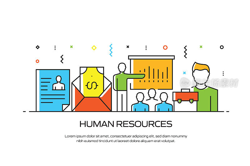 人力资源相关的线风格横幅设计网页，标题，小册子，年度报告和书籍封面