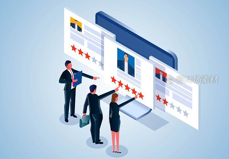经理们从网上提交的大量简历、员工绩效评估或评级、满意度调查、优秀员工和客户评估反馈中挑选出最佳候选人
