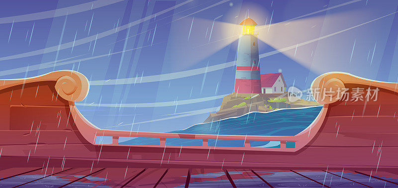 大海暴风雨景观背景与灯塔