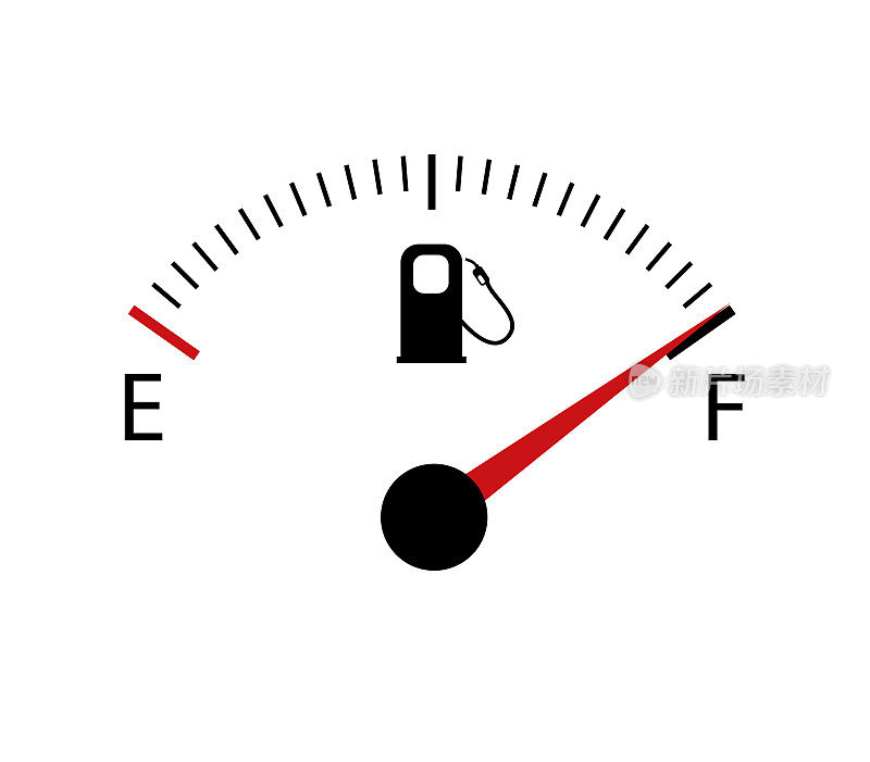 燃料指示器燃气表。表燃料矢量油箱满图标。汽车汽油拨号汽油仪表盘