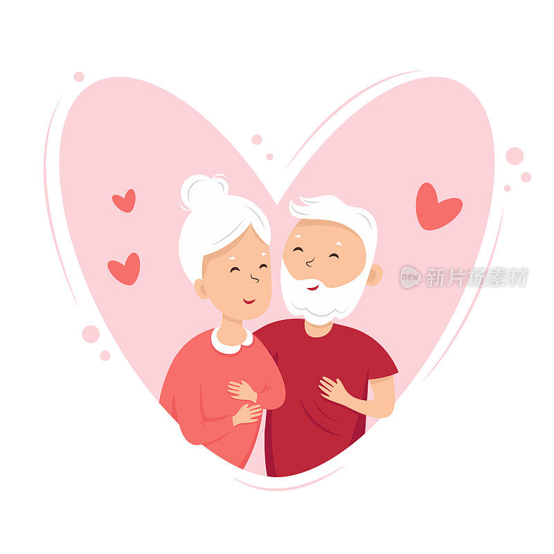 矢量插图老年夫妇在爱拥抱
