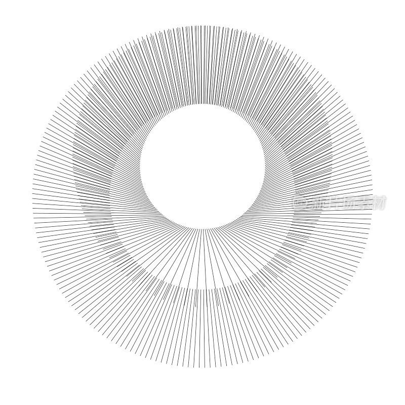 在白色的圆形同心图案上由径向细线形成的形状