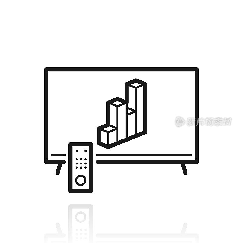 带3D图表的电视。白色背景上反射的图标