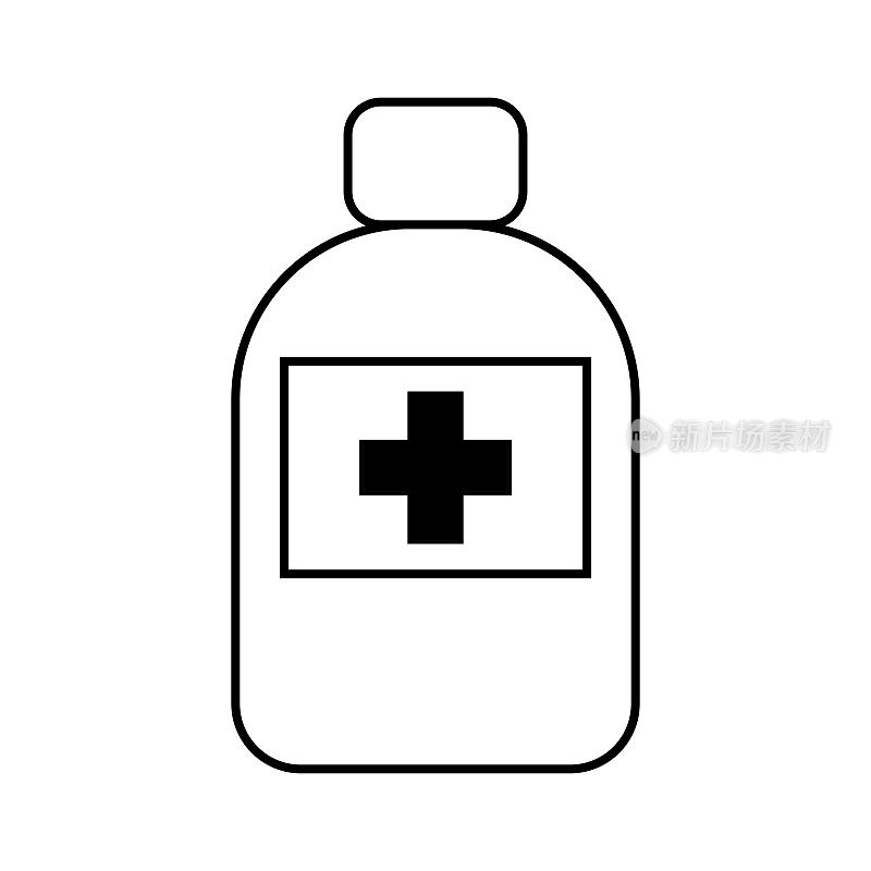 药片，药瓶，简单的平面插图