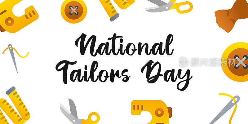 用缝纫工具庆祝全国裁缝日。海报、横幅、卡片、背景。每股收益10。
