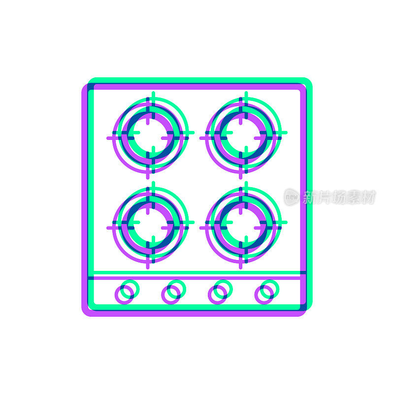 煤气炉-俯视图。图标与两种颜色叠加在白色背景上