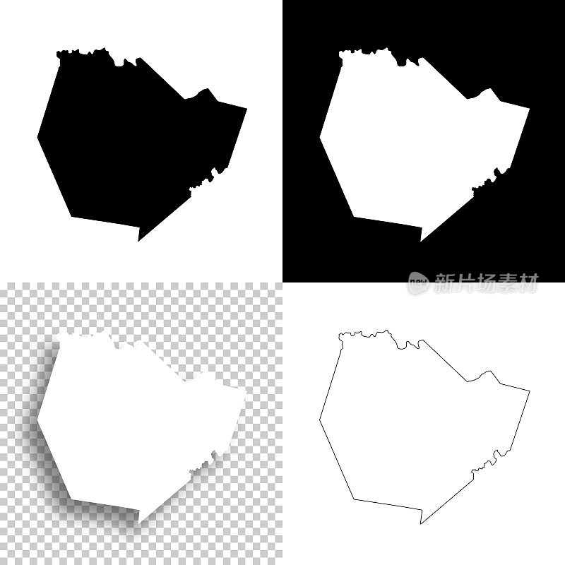 肯塔基州沃伦县。设计地图。空白，白色和黑色背景
