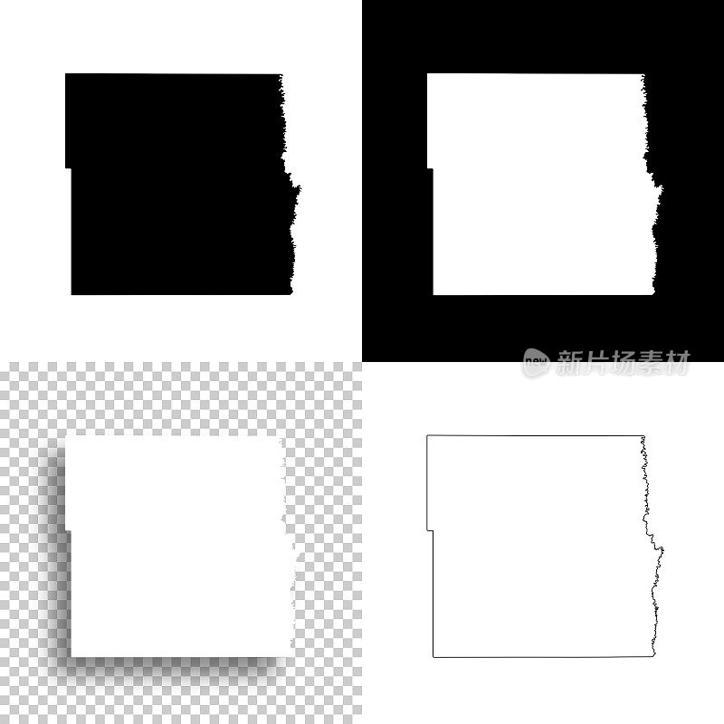 北达科他州卡斯县。设计地图。空白，白色和黑色背景