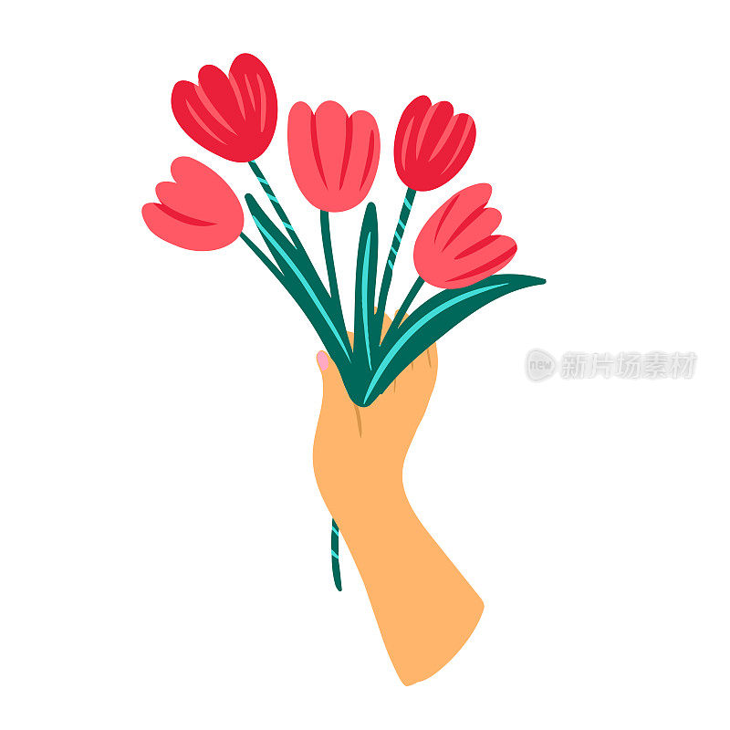 情人节图标的手拿着花在透明的背景